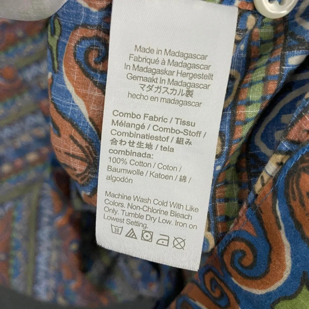 J. Crew Shirt Mens Large Blue Hawaiian Tribal Batik Print Camp Loop Collar
